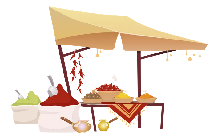 Indian bazaar tent with spices Illustration