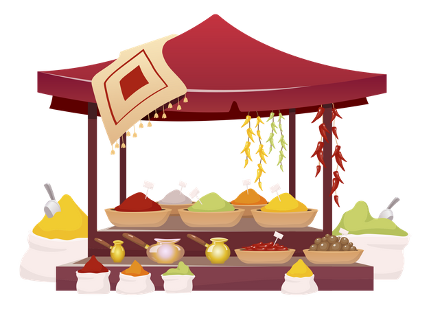 Indian bazaar tent with spices Illustration