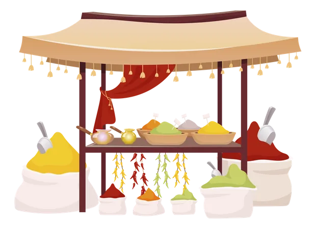 Indian bazaar tent with spices and herbs Illustration