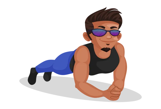 Indian bodybuilder doing plank  Illustration