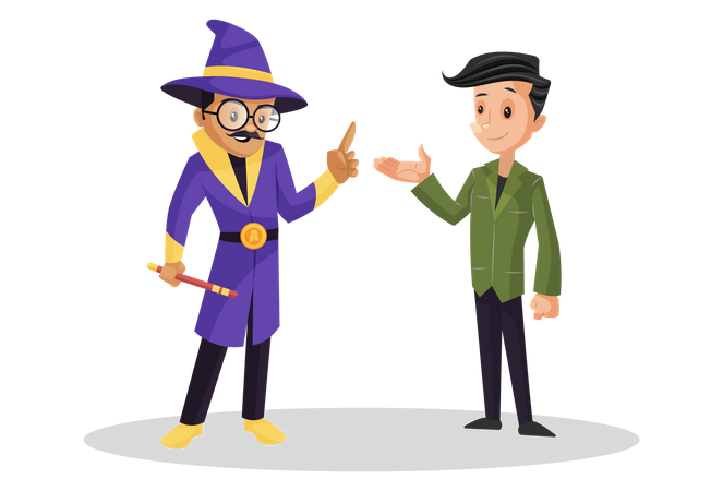 Indian boy consults with a professional astrologer  Illustration