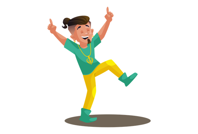 Indian boy is dancing and jumping Illustration
