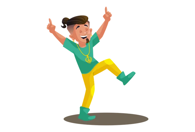 Indian boy is dancing and jumping  Illustration