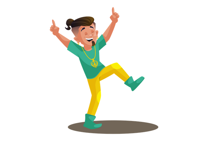 Indian boy is dancing and jumping  Illustration