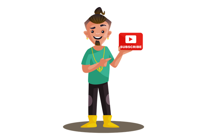 Indian boy is showing subscribe icon  Illustration