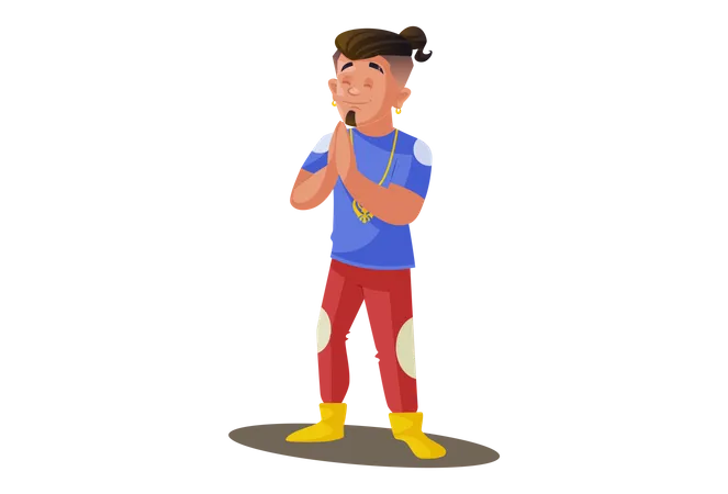 Indian boy with Namaste greet  Illustration