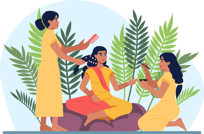 Indian bridal get ready for marriage  イラスト