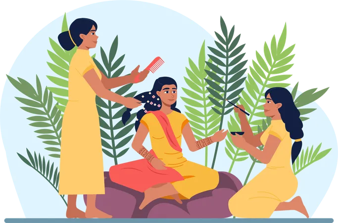 Indian bridal get ready for marriage  イラスト