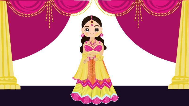 Indian bride giving Haldi pose for photoshoot in wedding  Illustration