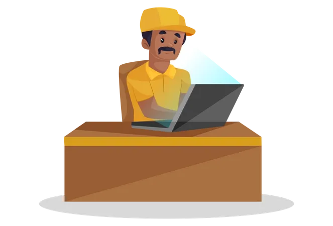 Indian builder working on laptop Illustration