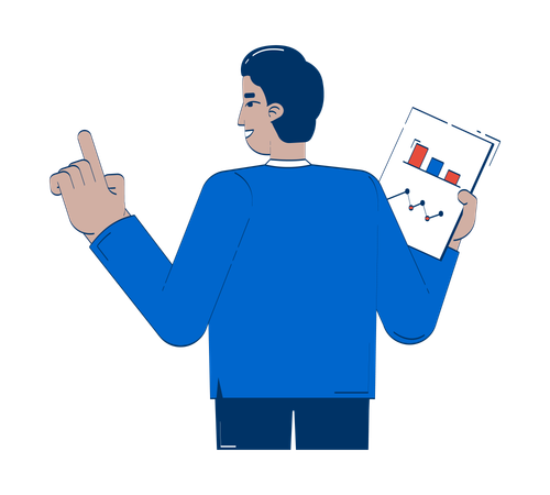 Indian businessman holding business chart document  Illustration