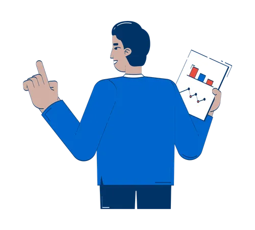 Indian businessman holding business chart document  Illustration