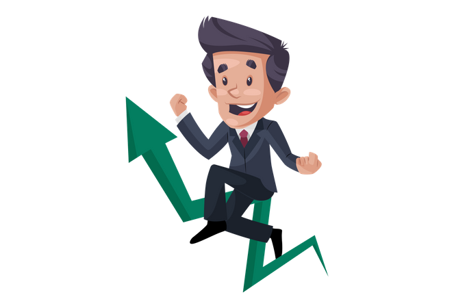 Indian businessman is sitting on a growth arrow  Illustration