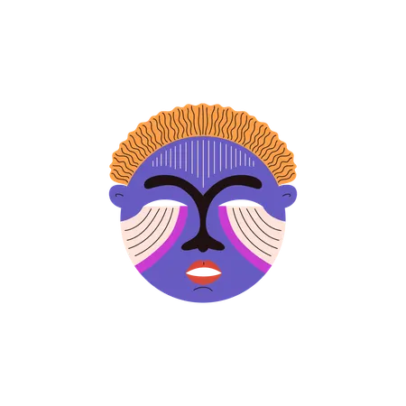 Indian carved blue decorated mask aboriginal face idol  Illustration