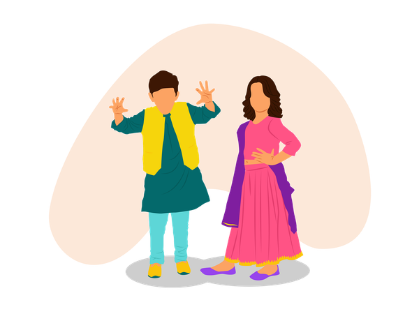 Indian children celebrate deepavali  Illustration