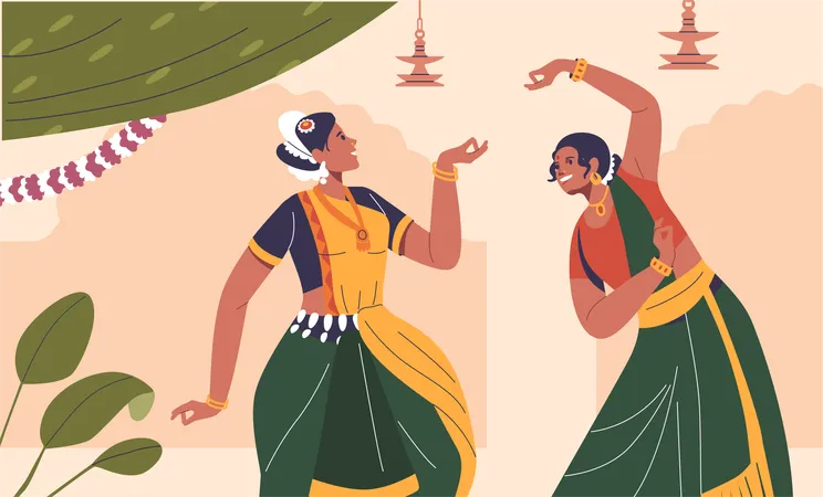 Indian Women Dances Showcase Grace Storytelling And Cultural Diversity Expressive Hand Gestures Intricate Footwork And Vibrant Costumes Are Integral To Classical And Folk Dance Forms Illustration
