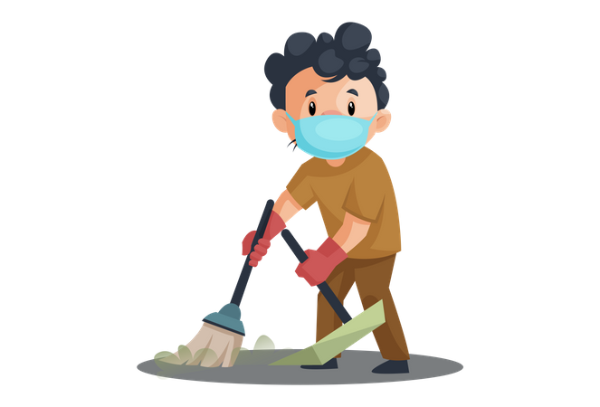 Indian Cleaner cleaning with broom and dustpan  Illustration