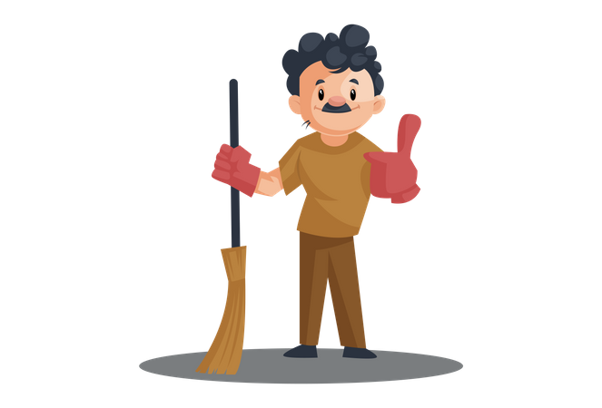 Indian cleaner holding Mop Illustration