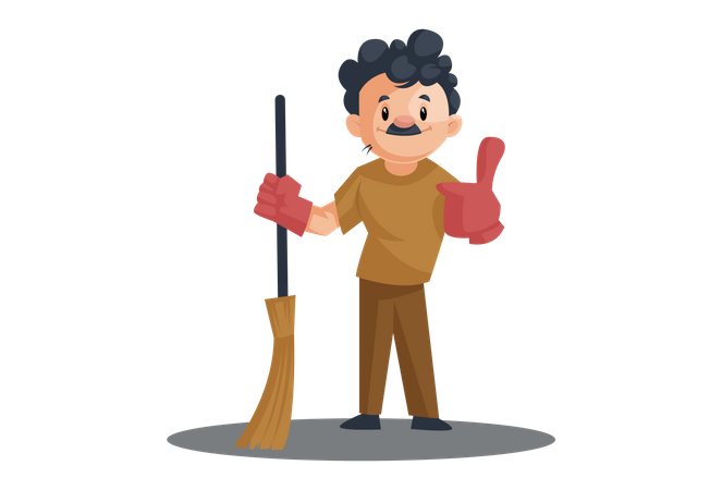 Indian cleaner holding Mop  Illustration