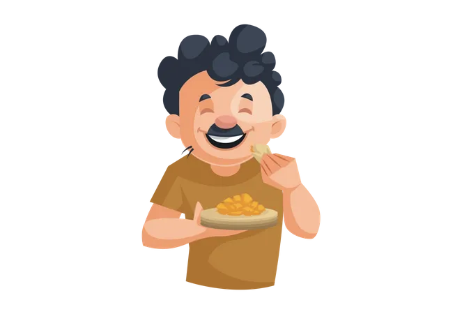 Indian cleaning man eating food Illustration