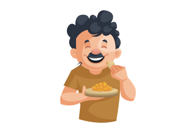 Indian cleaning man eating food  Illustration