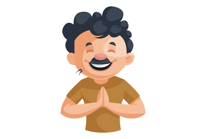 Indian cleaning man with Namaste hand gesture Illustration