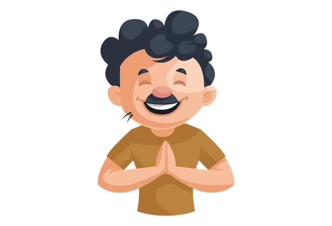 Indian cleaning man with Namaste hand gesture  Illustration