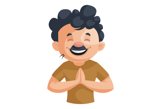 Indian cleaning man with Namaste hand gesture  Illustration