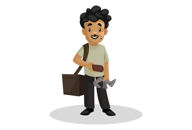 Indian cobbler man carrying shoe repairing toolbox  Illustration