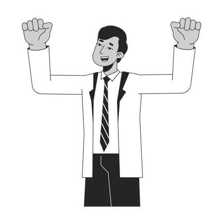 Indian corporate employee raising hands up  Illustration