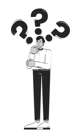 Indian corporate man pondering with question marks  Illustration