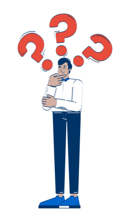 Indian corporate man pondering with question marks  Illustration