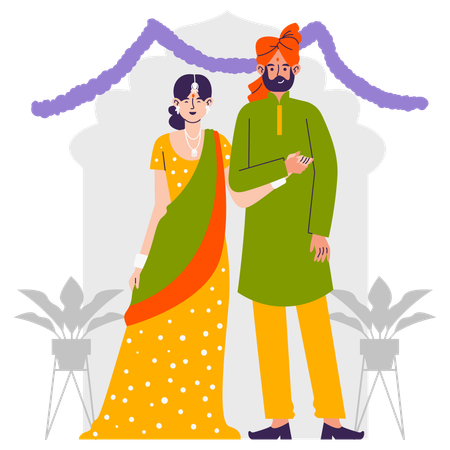 Indian Couple attends relative wedding  Illustration