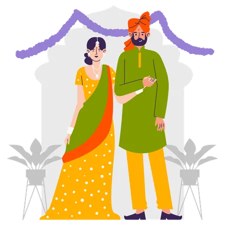 Indian Couple attends relative wedding  Illustration