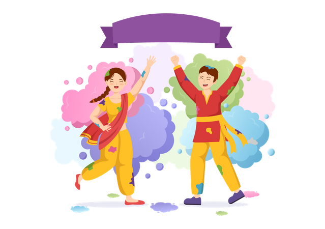 Indian couple celebrate Holi together  Illustration