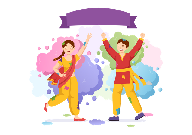 Indian couple celebrate Holi together  Illustration