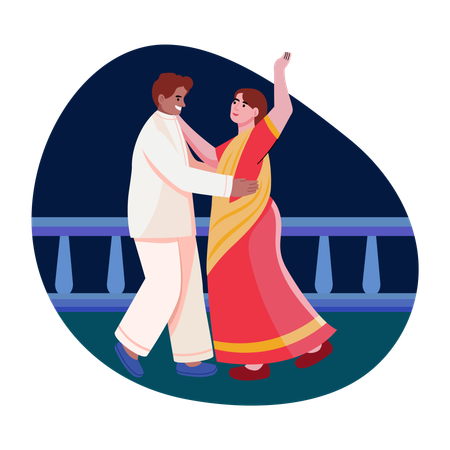 Indian couple Dancing together  Illustration