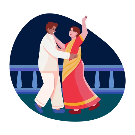 Indian couple Dancing together  Illustration