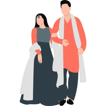 The Indian Couple Is Dressed In Their Traditional Culture Illustration
