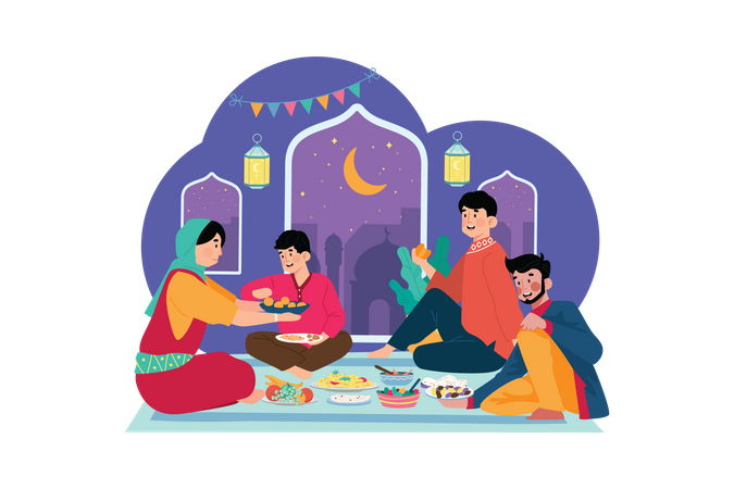 Indian couple enjoying Diwali sweets Illustration