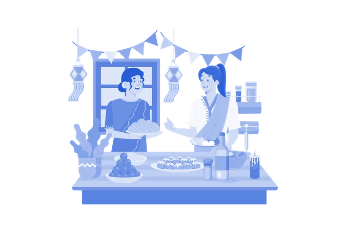 Indian couple enjoying Diwali sweets  Illustration