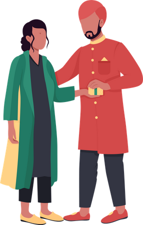 Indian couple exchanging gifts Illustration