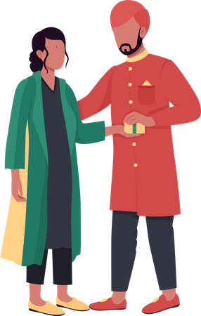 Indian couple exchanging gifts  Illustration