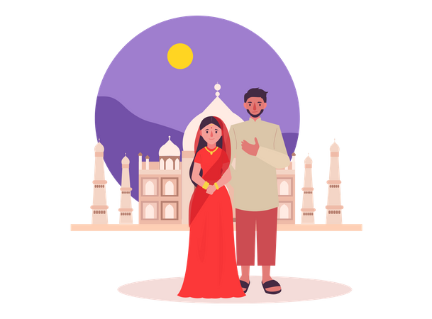 Indian couple in traditional clothes Illustration