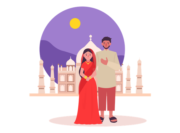 Indian couple in traditional clothes  Illustration