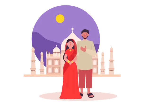 Indian couple in traditional clothes  Illustration