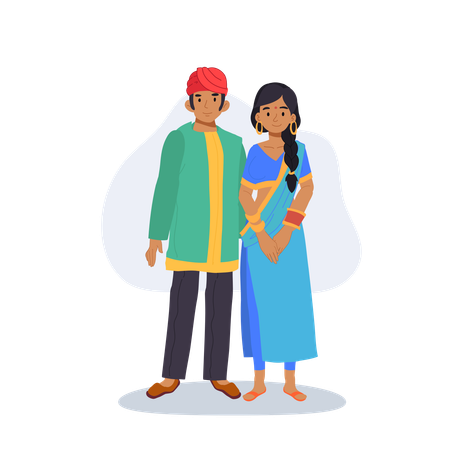 Indian Couple In Traditional Clothing Standing Together  Illustration