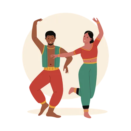Indian couple performing traditional dance  Illustration
