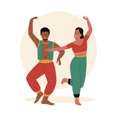 Indian couple performing traditional dance  Illustration