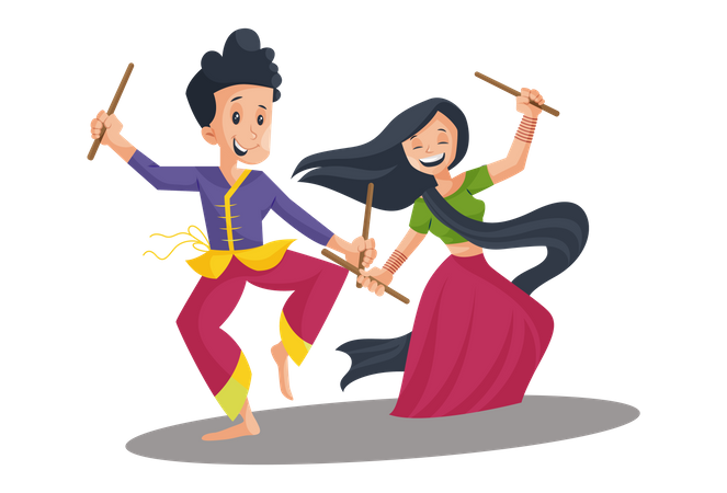 Indian Couple Playing Garba  Illustration